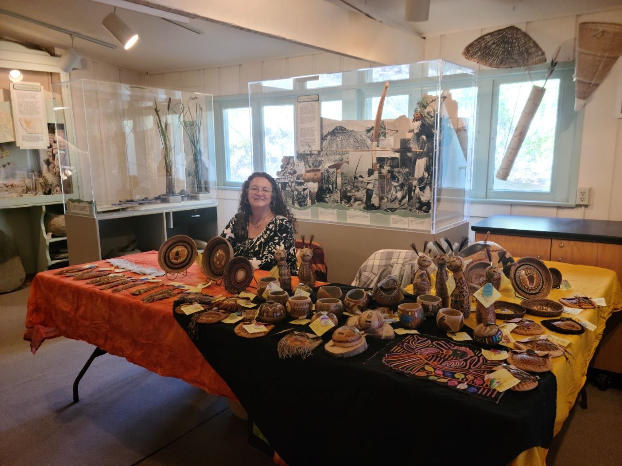 Native American artist Judy Einboden with her art.